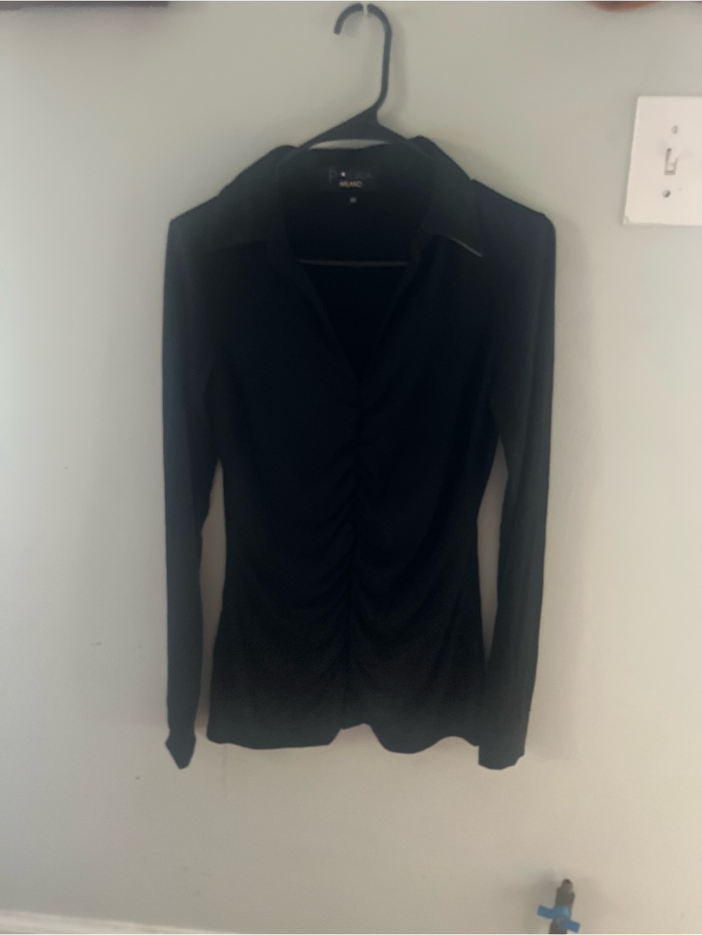 Milano Black Long Sleeve Ruched Button-Down Shirt